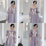 Mauve Dress Bridesmaid Purple Women's Autumn and Winter Fairy Slim Fit