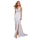 Kendall Jenner Wedding Guest Dress Double-Shoulder Lace Slimming and Simple Trailing Court Evening Dress