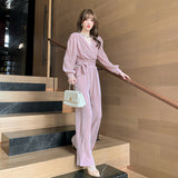 Velour Tracksuit Lace-up Slimming Top Velvet Wide-Leg Pants Suit
