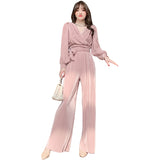 Velour Tracksuit Lace-up Slimming Top Velvet Wide-Leg Pants Suit