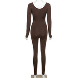 Spring Women's Clothes New Low-Necked Close-Fitting Long Sleeve High Waist Pure Color Sports Fitness Jumpsuit