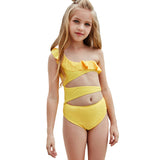 Children Swimsuit Solid Color Cut-out Ruffled Sexy Children's Bikini