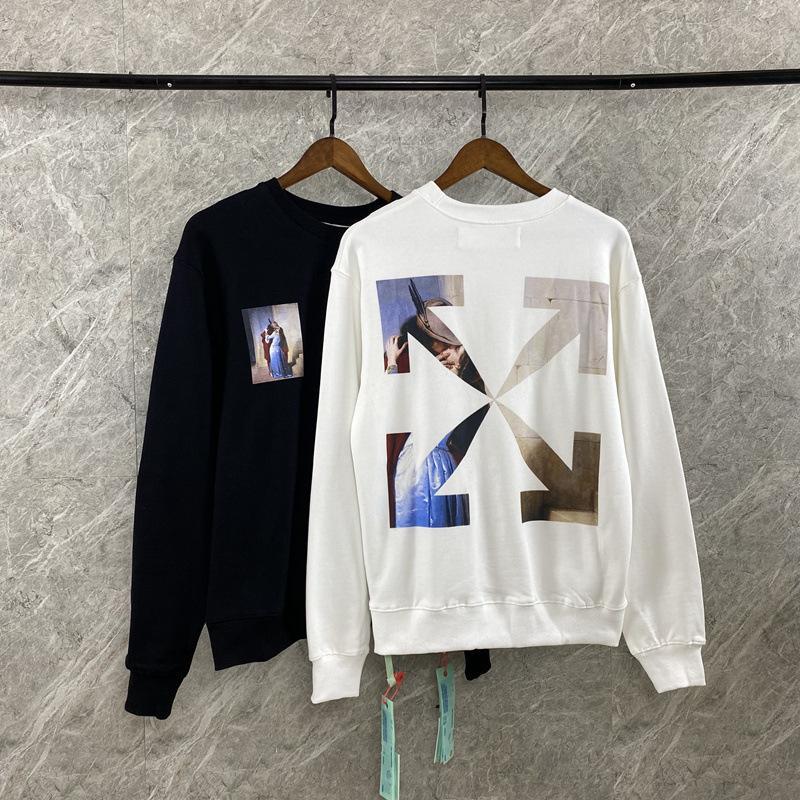 Off White Men'S And Women'S Ow Autumn And Winter Arrow Print Crew Neck Pullover Sweatshirt Owt