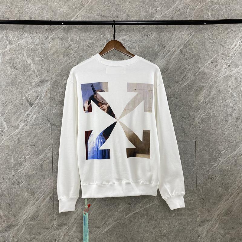 Off White Men'S And Women'S Ow Autumn And Winter Arrow Print Crew Neck Pullover Sweatshirt Owt