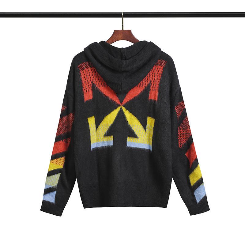 Off White Hoodie With Arrow Print Men'S And Women'S Ow Color Arrow Cardigan Zipper Hooded Coat Sweater Owt