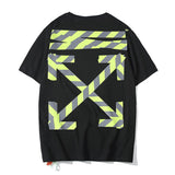 Off White T Shirt Reflective Stripe Round Neck Arrow Tshirt Short Sleeve Casual Men'S Clothing Owt