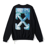 Off White Sweatshirt Blue 3d Bar Arrow Print Ow Round Neck Pullover Long Sleeve Sweater Owt