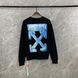 Off White Autumn And Winter Men'S Large Size Bar Arrow Print Crew Neck Pullover Sweatshirt Owt