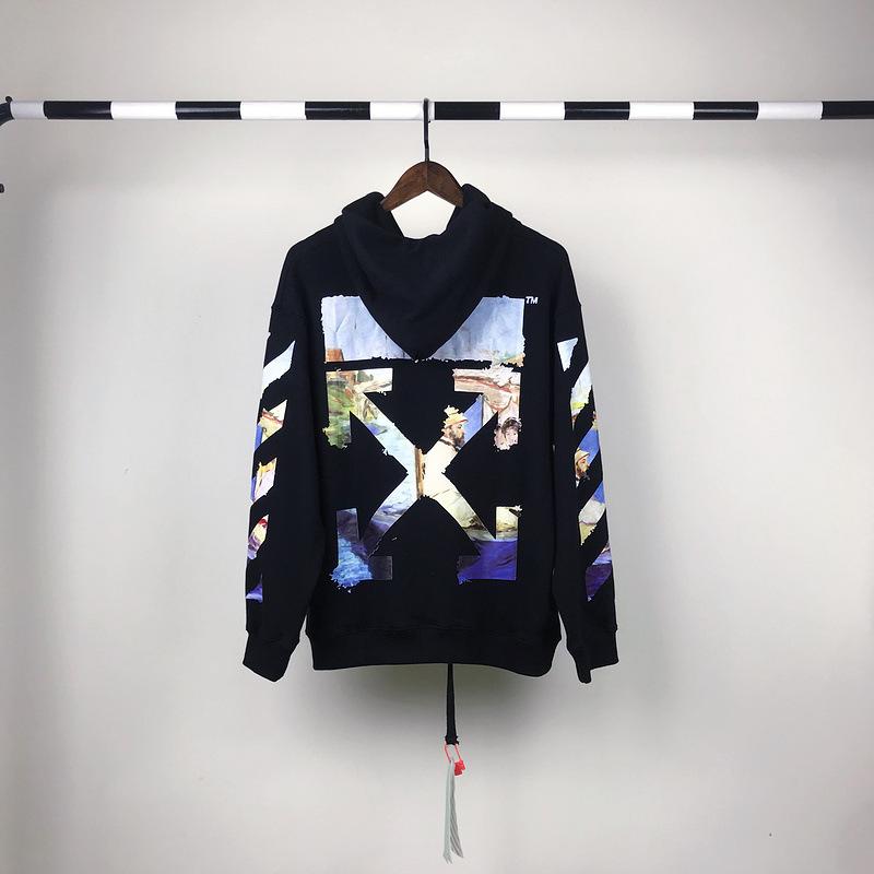 Off White Hoodie With Arrow Print Spring And Autumn Retro Sports Casual Men'S Sweater Owt