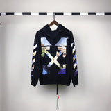 Off White Hoodie With Arrow Print Spring And Autumn Retro Sports Casual Men'S Sweater Owt