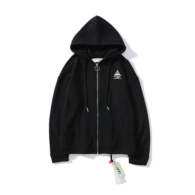 Off White Hoodie With Arrow Print Arrow Zipper Sweater Coat Owt
