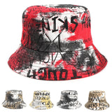 Bucket Hat Fishing Cap Cotton Print Fisherman Hat Letter Graffiti Sun-Proof Basin Hat Female