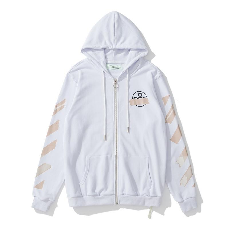 Off White Hoodie With Arrow Print Autumn And Winter Cardigan Zipper Printing Coat Men And Women Owt