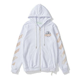 Off White Hoodie With Arrow Print Autumn And Winter Cardigan Zipper Printing Coat Men And Women Owt