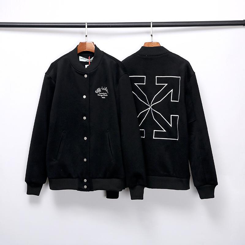 Off White Baseball Uniform Jacket Woolen Coat Men'S And Women'S Casual Owt