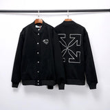 Off White Baseball Uniform Jacket Woolen Coat Men'S And Women'S Casual Owt