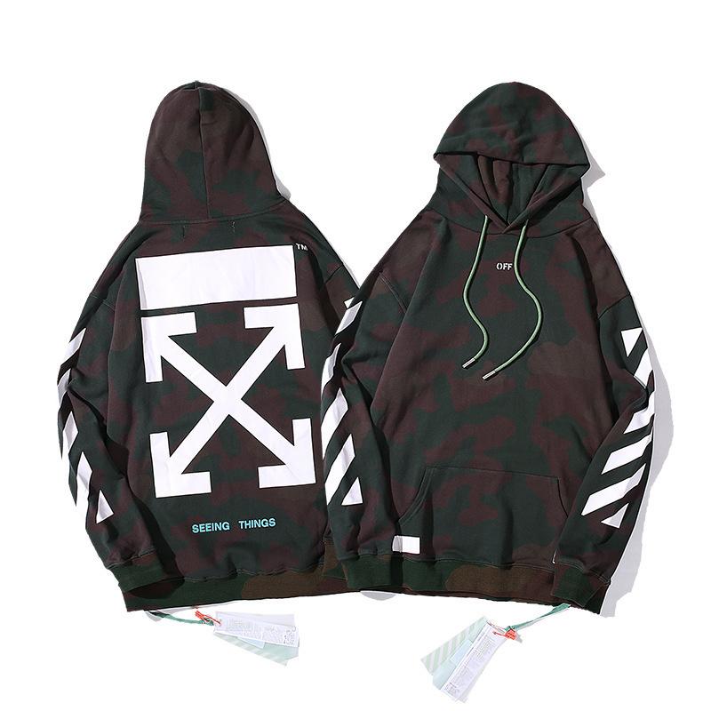Off White Hoodie With Arrow Print Arrow Print Men And Women Sleeve Cap Casual And Comfortable Owt