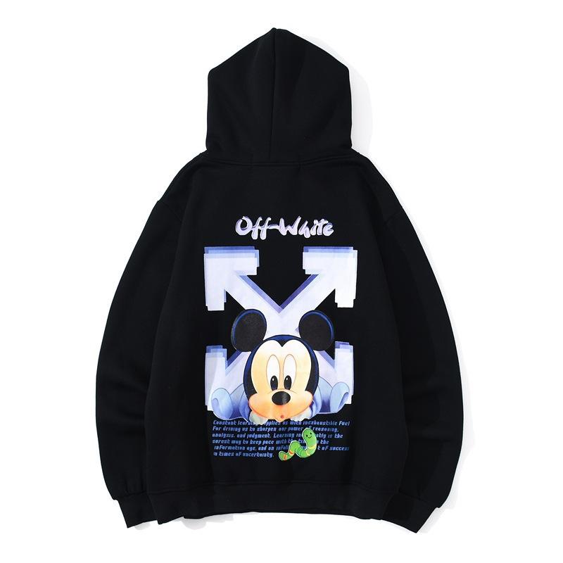 Off White Hoodie With Arrow Print Men'S Autumn And Winter Arrow Trendy Men'S Velvet Padded Hooded Sweatshirt Owt