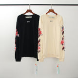 Off White Sweatshirt Autumn And Winter Ow Floral Arrow Print Round Neck Long Sleeve Sweater Casual Men'S Clothing Owt