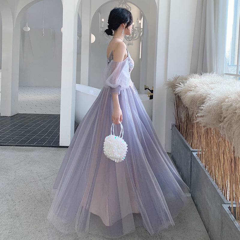 Mauve Dress Bridesmaid Purple Women's Autumn and Winter Fairy Slim Fit