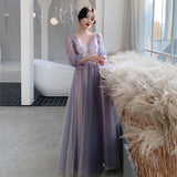 Mauve Dress Bridesmaid Purple Women's Autumn and Winter Fairy Slim Fit