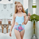 Children Swimsuit Stripe Print Stitching Cross Sexy