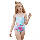 Children Swimsuit Stripe Print Stitching Cross Sexy