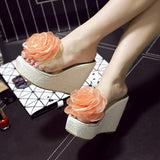 Platform Heels for Women Summer Slippers Flower High Heel Fish Mouth Transparent Slippers