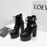 Platform Heels for Women Autumn and Winter Hollow Out High Heel Chunky Heel Booties Women