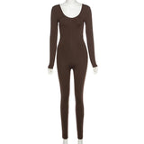 Spring Women's Clothes New Low-Necked Close-Fitting Long Sleeve High Waist Pure Color Sports Fitness Jumpsuit