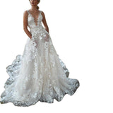 See through Wedding Dress Sexy Deep V Strap Wedding Dress Evening Gown