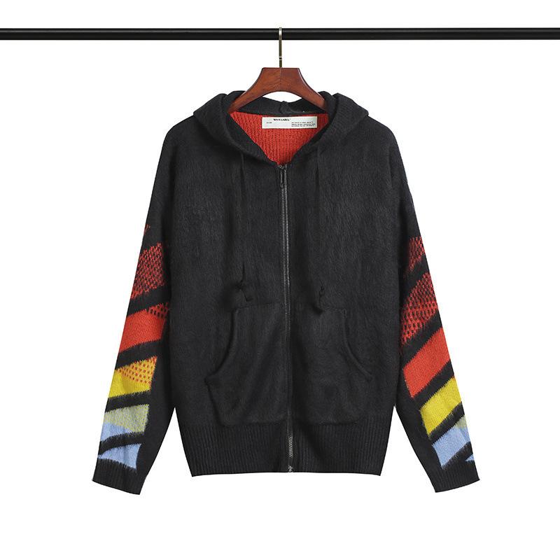 Off White Hoodie With Arrow Print Men'S And Women'S Ow Color Arrow Cardigan Zipper Hooded Coat Sweater Owt
