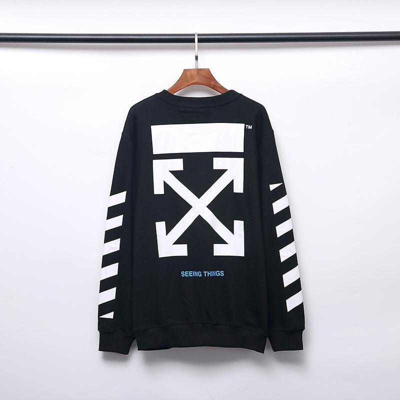 Off White Sweatshirt Autumn And Winter European And American Arrow Round Neck Sweater Large Size Retro Sports Men'S Clothing Owt