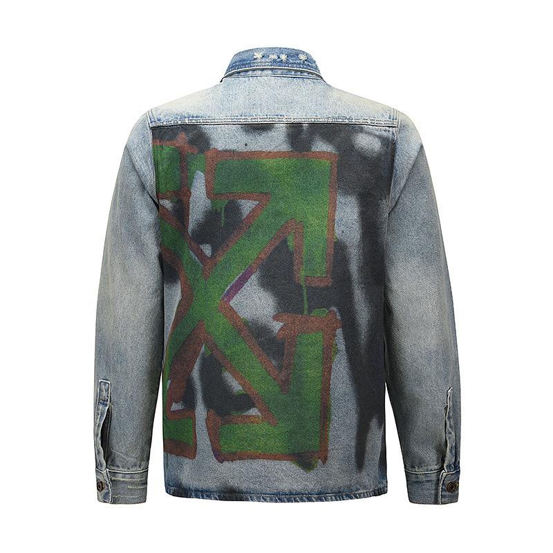 Off White Jacket Ow Arrow Graffiti Denim Jacket Men'S And Women'S Tops Casual Jacket Owt