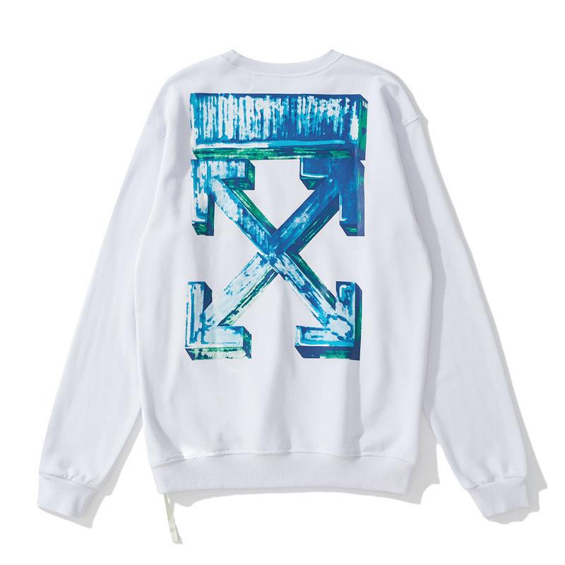 Off White Sweatshirt Blue 3d Bar Arrow Print Ow Round Neck Pullover Long Sleeve Sweater Owt