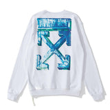 Off White Sweatshirt Blue 3d Bar Arrow Print Ow Round Neck Pullover Long Sleeve Sweater Owt