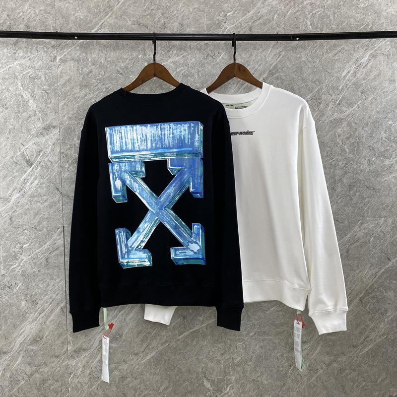 Off White Autumn And Winter Men'S Large Size Bar Arrow Print Crew Neck Pullover Sweatshirt Owt
