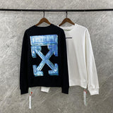 Off White Autumn And Winter Men'S Large Size Bar Arrow Print Crew Neck Pullover Sweatshirt Owt