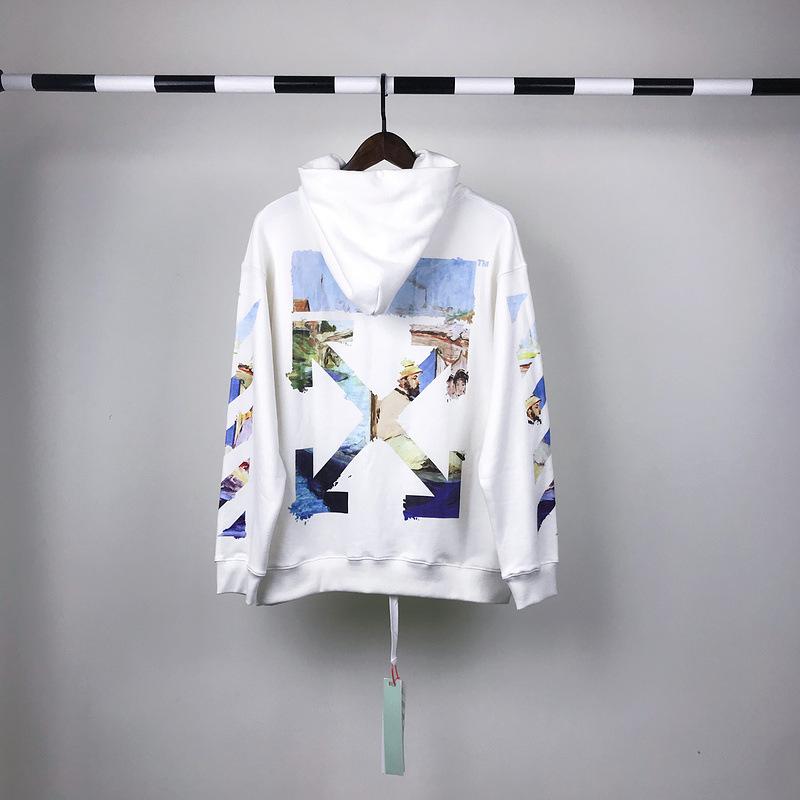 Off White Hoodie With Arrow Print Spring And Autumn Retro Sports Casual Men'S Sweater Owt