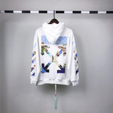 Off White Hoodie With Arrow Print Spring And Autumn Retro Sports Casual Men'S Sweater Owt