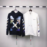 Off White Hoodie With Arrow Print Spring And Autumn Retro Sports Casual Men'S Sweater Owt