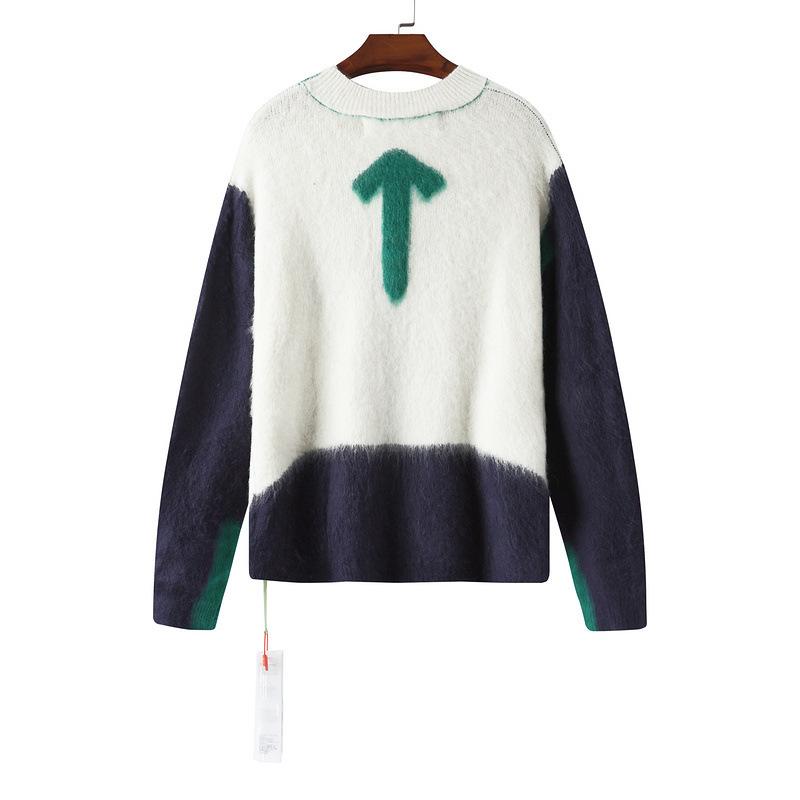 Off White Sweater Men'S Arrow Color Matching Sweater Coat Owt