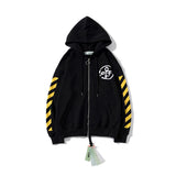 Off White Hoodie With Arrow Print Ow Sweater Cardigan Zipper Jacket Plus Size Casual Owt
