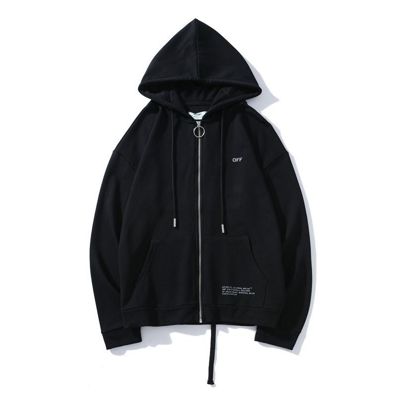 Off White Hoodie With Arrow Print Sweater Cardigan Zipper Hooded Jacket Plus Size Men'S Clothing Owt