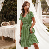 Kendall Jenner Wedding Guest Dress V-neck Sexy Temperament Stripes