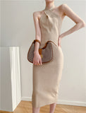 MIDI Mauve Cocktail Dress Slim-Fit over-the-Knee Knitted Dress