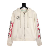 Off White Hoodie With Arrow Print Ow Graffiti Arrow Zipper Hooded Jacket For Men And Women Owt