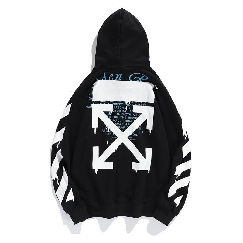 Off White Hoodie With Arrow Print Ow Hooded Sweater Men'S Hip Hop Loose Hoodie Sweater Plus Size Casual Men'S Clothing Owt