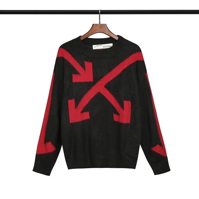 Off White Sweater Ow Arrow Round Neck Knitted Sweater Men'S Sweater Large Size Retro Sports Men'S Clothing Owt