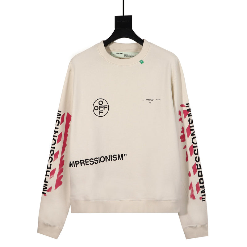 Off White Pink Roundcollar Sweatshirt Plus Size Casual Top Men'S Clothing Owt